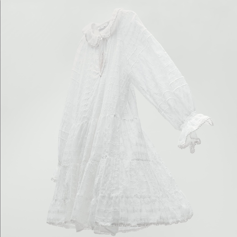 NWT ZARA EMBROIDERED OYSTER WHITE DRESS‎ - Picture 3 of 5